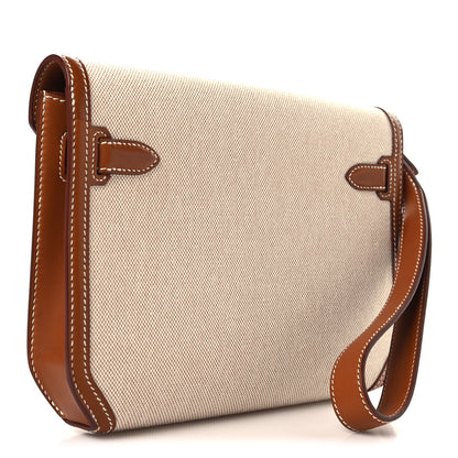 Hermes Toile H Barenia Kelly Depeches 25 Pouch Ecru Beige Fauve 3 of 12
