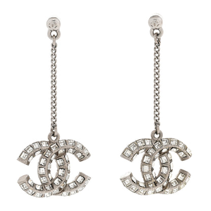 Chanel Baguette Crystal CC Drop Earrings Silver 1 of 4