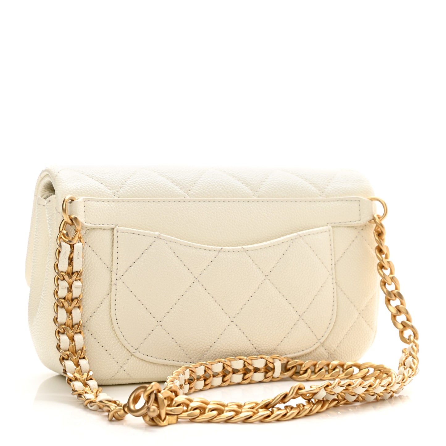Caviar Quilted Chain Melody Waist Belt Bag White