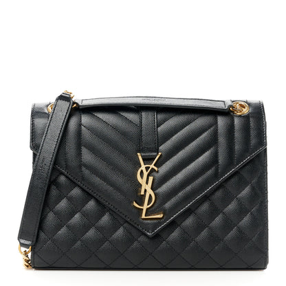 Saint Laurent Grain De Poudre Textured Mixed Matelasse Triquilt Medium Monogram Satchel Black 1 of 11