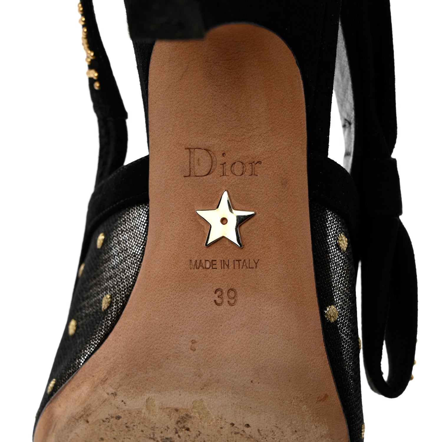 Christian Dior Mesh Plumetis Suede Dotted Studded J'Adoir Slingback 65mm Pumps 39 Black Gold 8 of 10