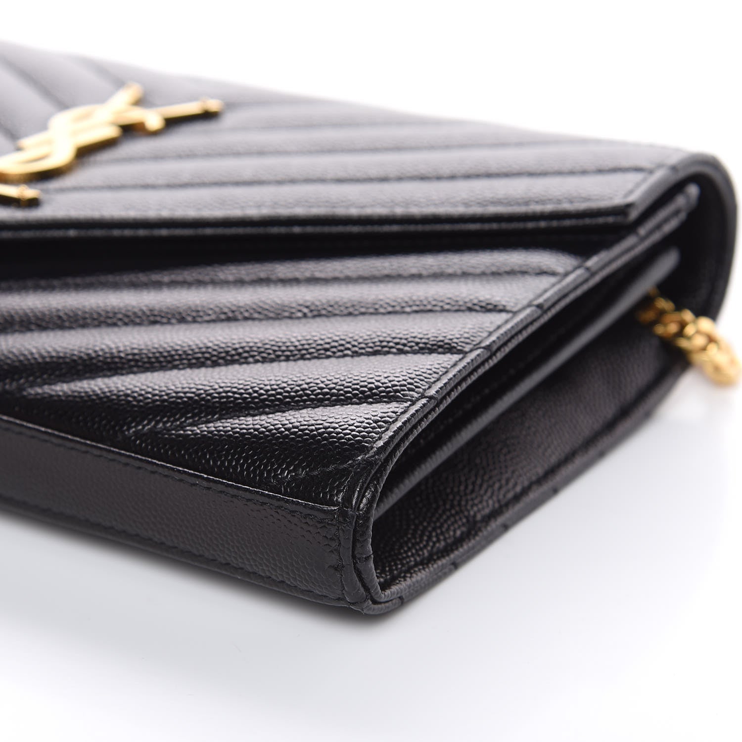 Saint Laurent Grain De Poudre Matelasse Chevron Monogram Chain Wallet Black 8 of 8