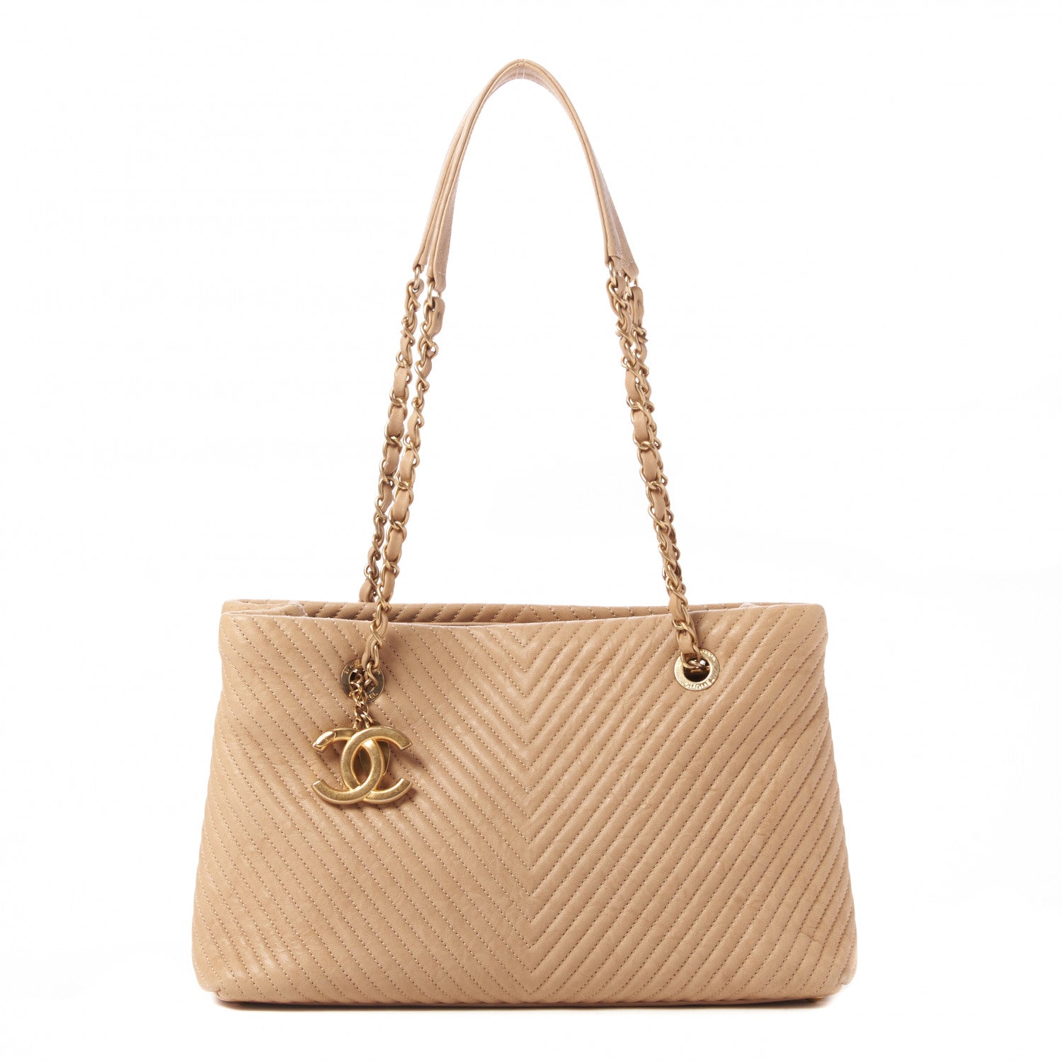 Chanel Wrinkled Lambskin Chevron Quilted Surpique Tote Beige 1 of 8