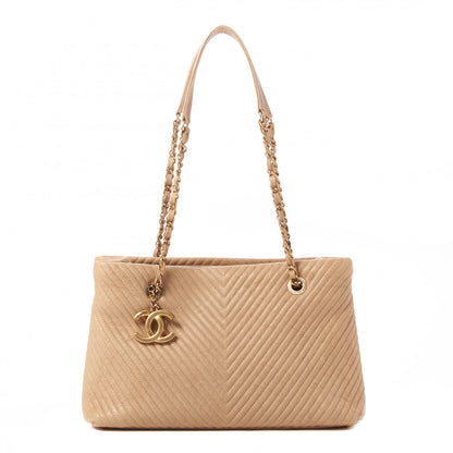 Chanel Wrinkled Lambskin Chevron Quilted Surpique Tote Beige 1 of 8