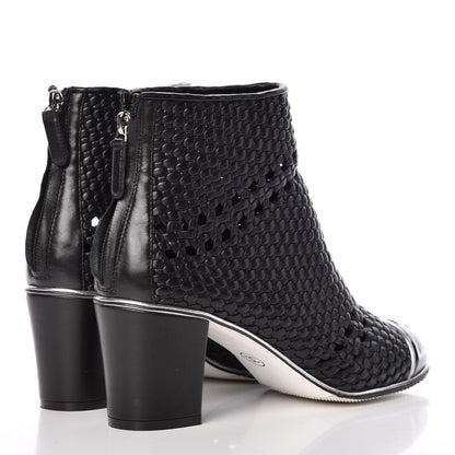Chanel Woven Lambskin Patent Cap Toe Short Boots 39.5 Black 4 of 10