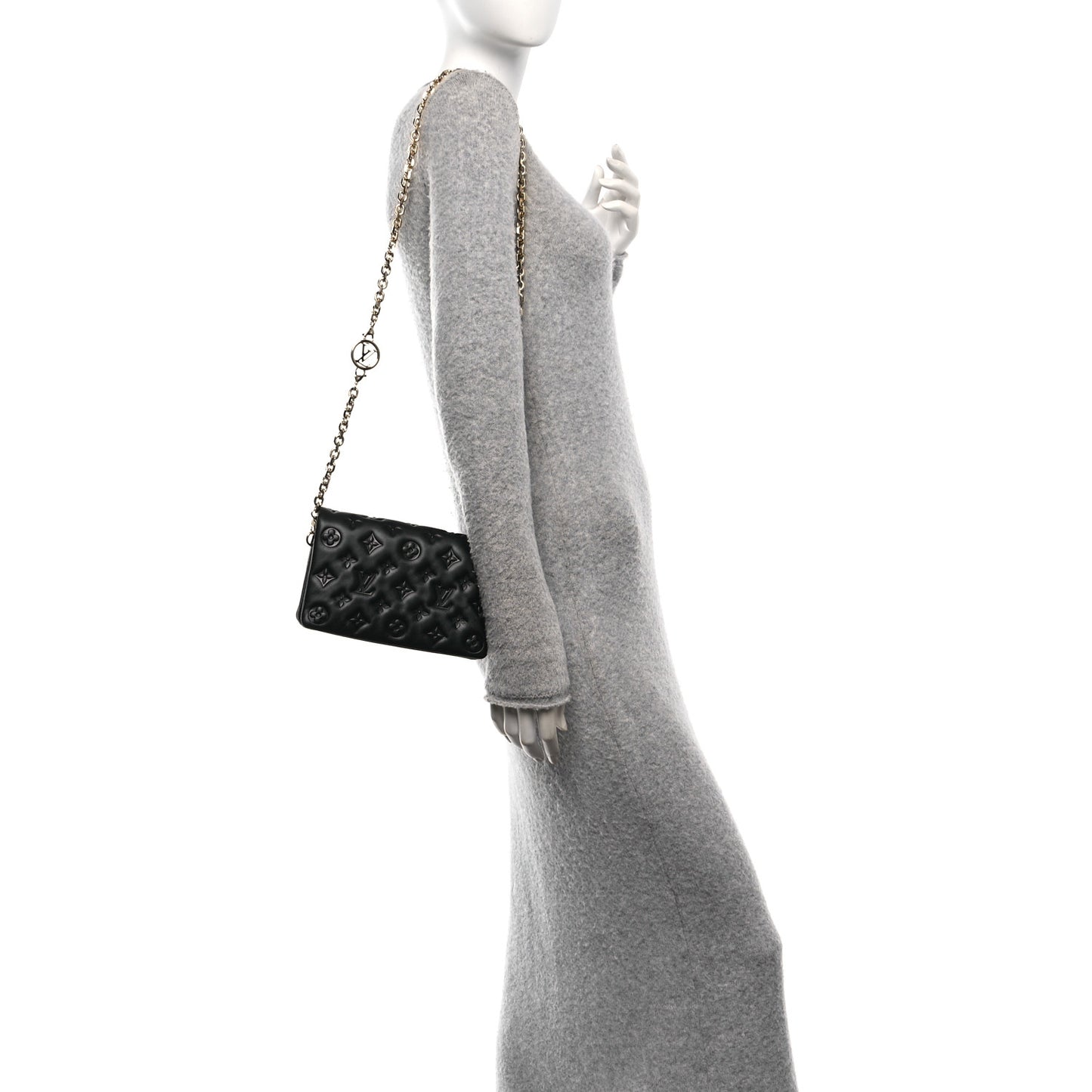 Lambskin Embossed Monogram Pochette Coussin Black