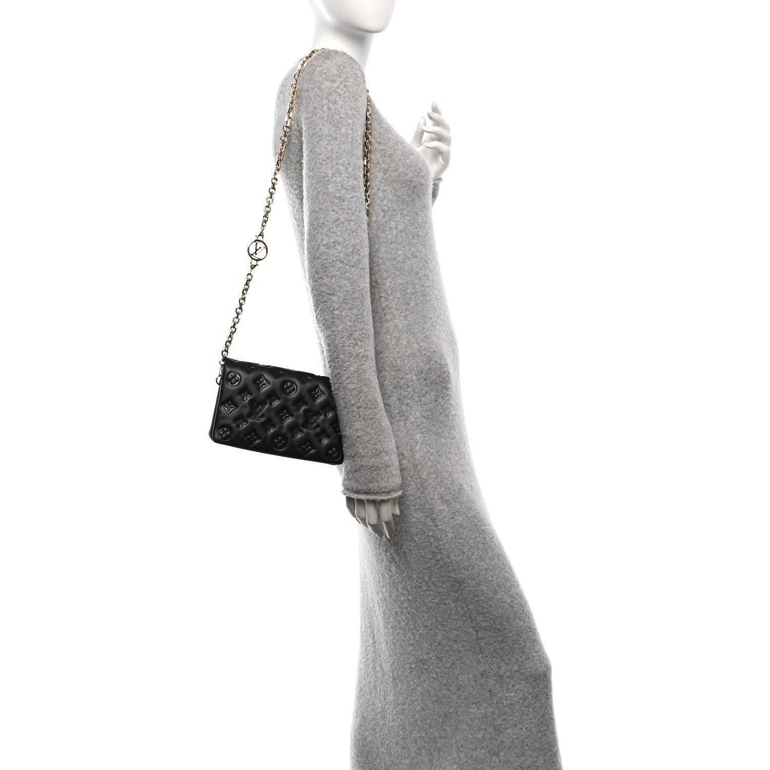 Louis Vuitton Lambskin Embossed Monogram Pochette Coussin Black 2 of 9