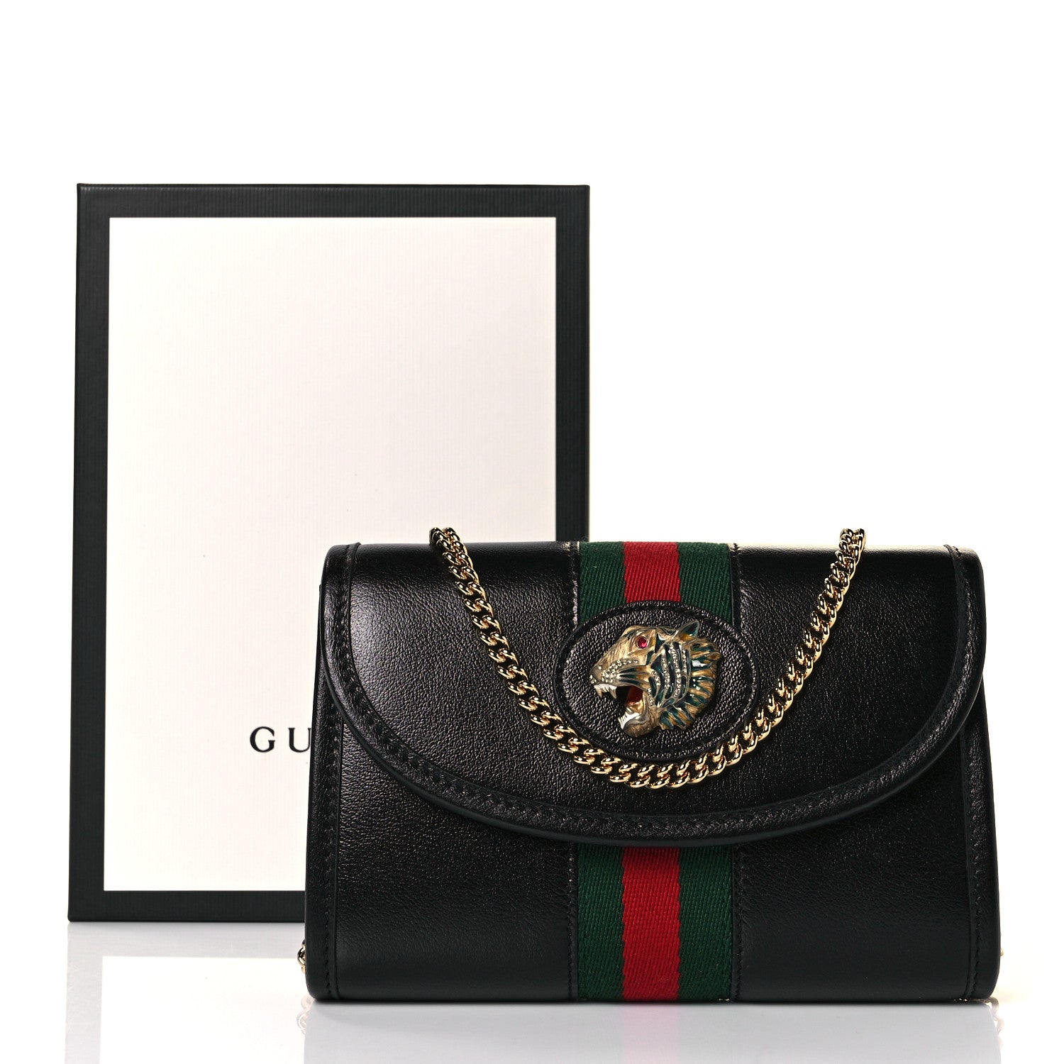 Gucci Textured Calfskin Web Mini Rajah Slim Flap Shoulder Bag Black 9 of 9