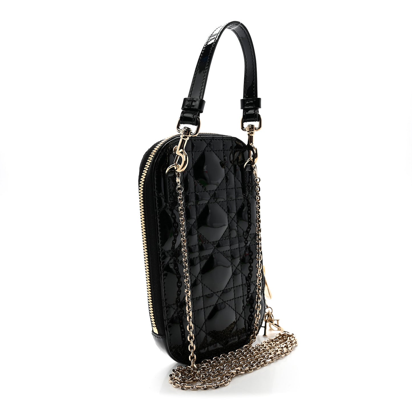 Patent Cannage Lady Dior Phone Holder Black