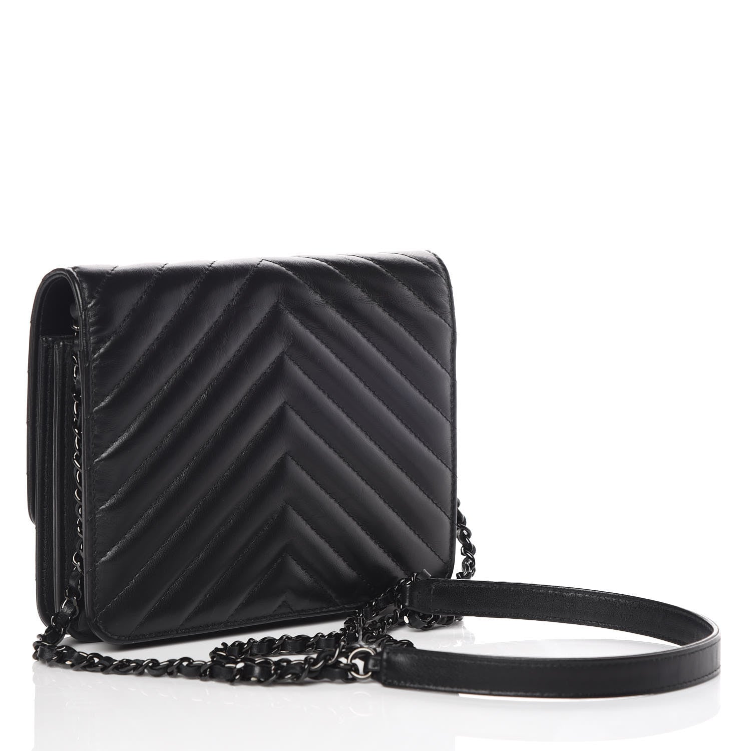 Chanel Aged Calfskin Chevron Quilted Reissue 2.55 Square Wallet On Chain WOC So Black 3 of 10