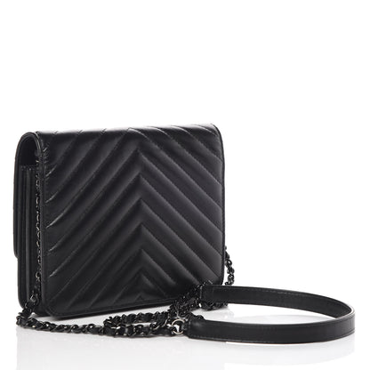 Chanel Aged Calfskin Chevron Quilted Reissue 2.55 Square Wallet On Chain WOC So Black 3 of 10