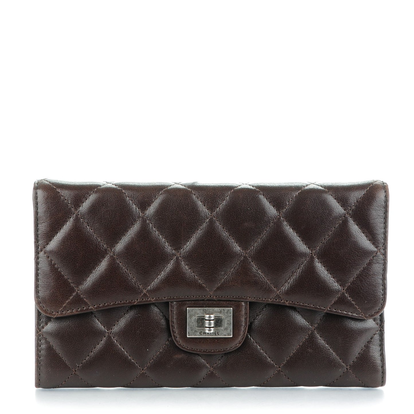 Lambskin Quilted Reissue Long Flap Wallet Dark Brown
