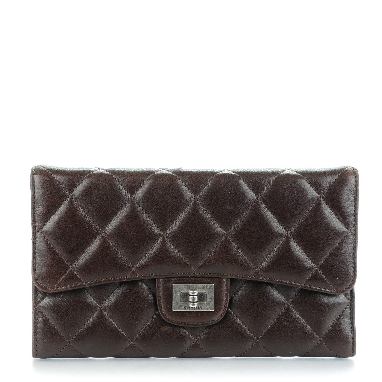 Chanel Lambskin Quilted Reissue Long Flap Wallet Dark Brown 1 of 8