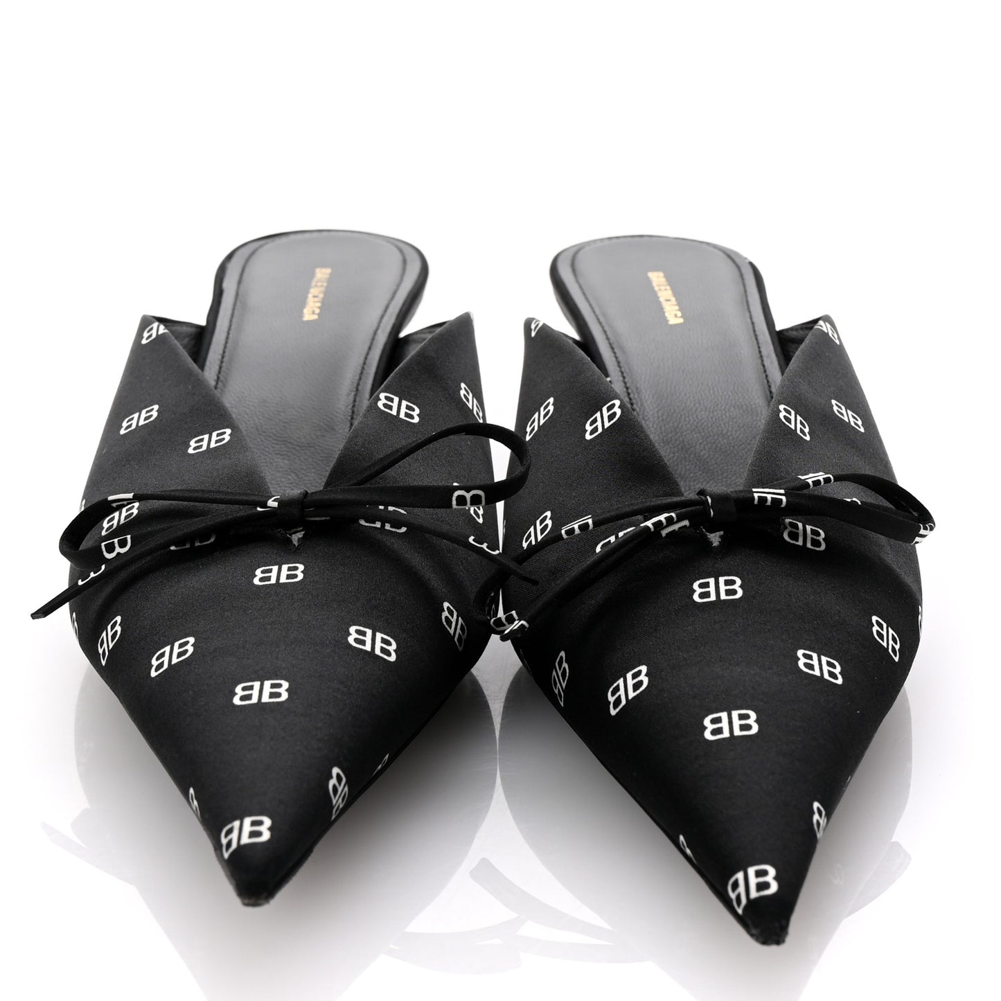 Crepe Satin BB Printed Knife Pointed Toe 40mm Mules 38 Black White