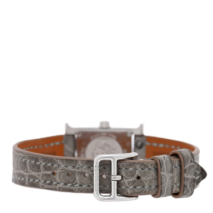 Hermes Stainless Steel Alligator Diamond Mother of Pearl 17.2mm Heure H Hour Quartz Watch Gris Perle 3 of 5