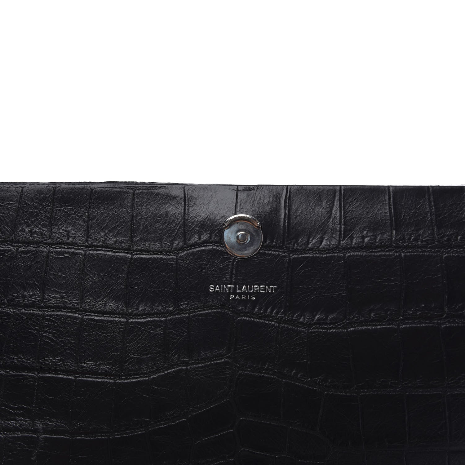 Saint Laurent Calfskin Crocodile Embossed Medium Classic Monogram Kate Tassel Satchel Black 9 of 10