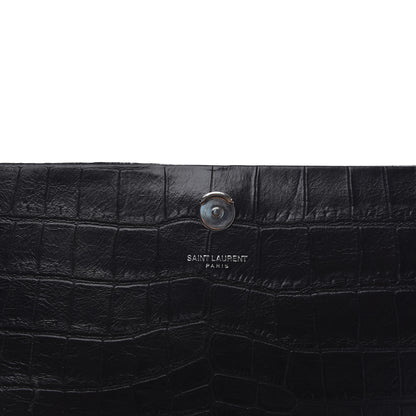 Saint Laurent Calfskin Crocodile Embossed Medium Classic Monogram Kate Tassel Satchel Black 9 of 10