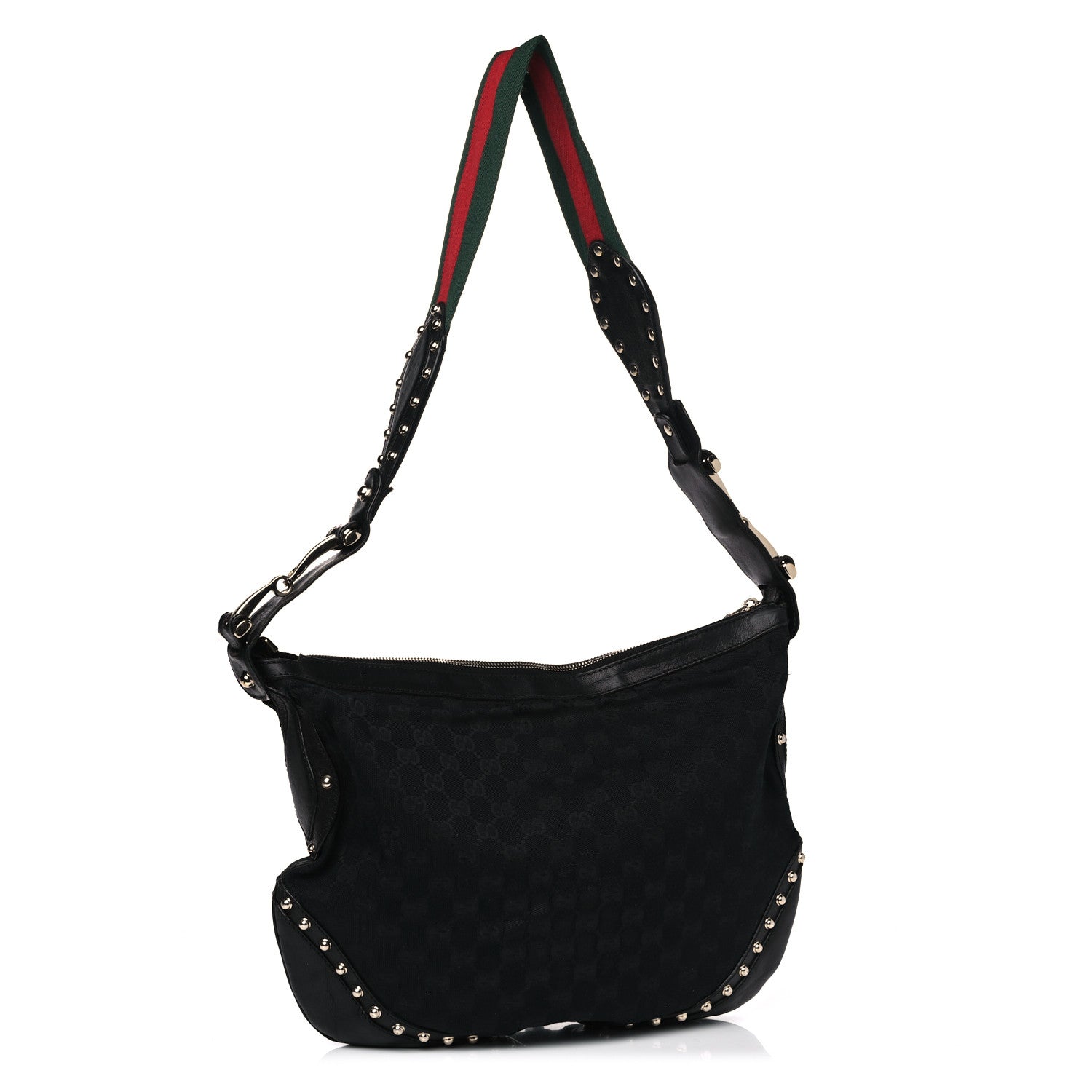 Gucci Monogram Web Studded Pelham Shoulder Bag Black 2 of 13