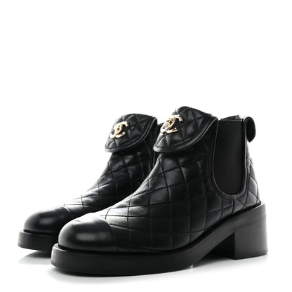 Chanel Lambskin Quilted Cap Toe CC Turnlock Booties 35 Black 3 of 12