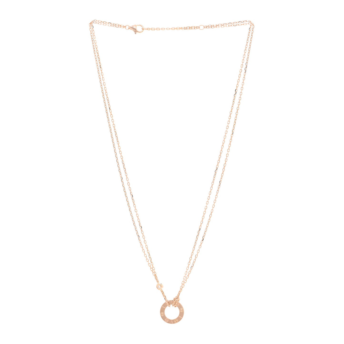 18K Pink Gold 1 Diamond 1 Pink Sapphire LOVE Necklace