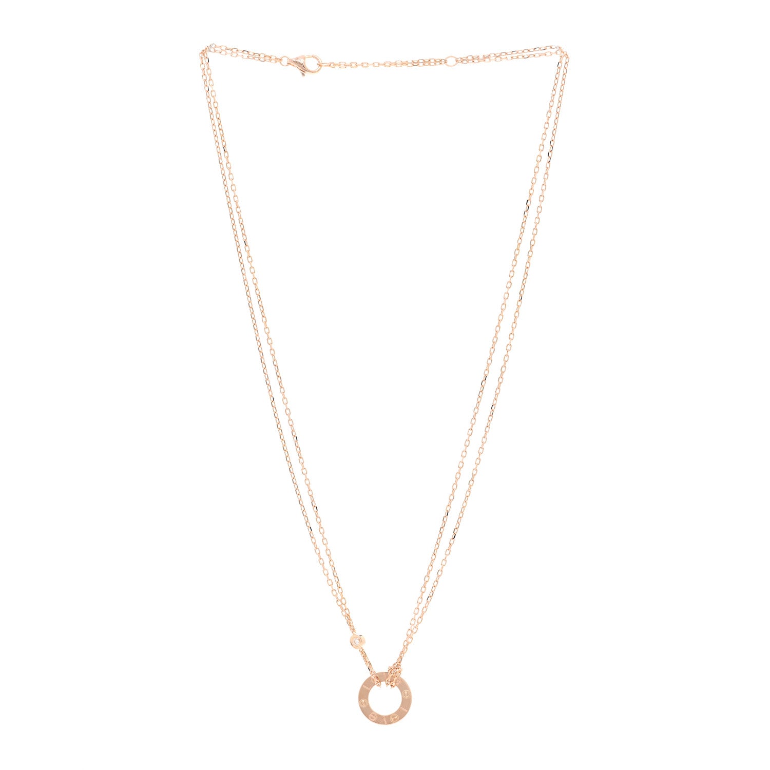 Cartier 18K Pink Gold 1 Diamond 1 Pink Sapphire LOVE Necklace 3 of 4