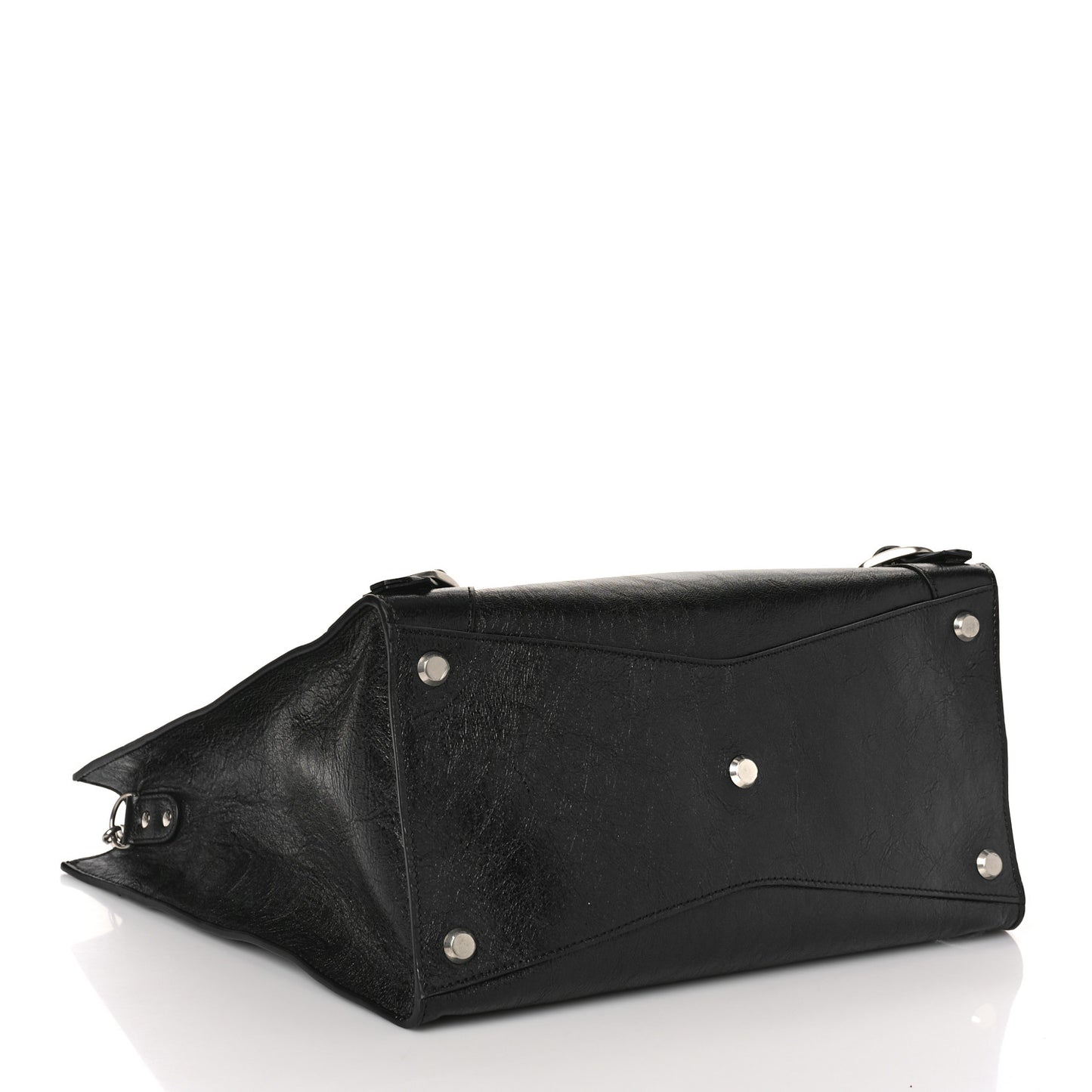 Agneau Arena Neo Classic Silver Hardware Large Upside Down Tote Black