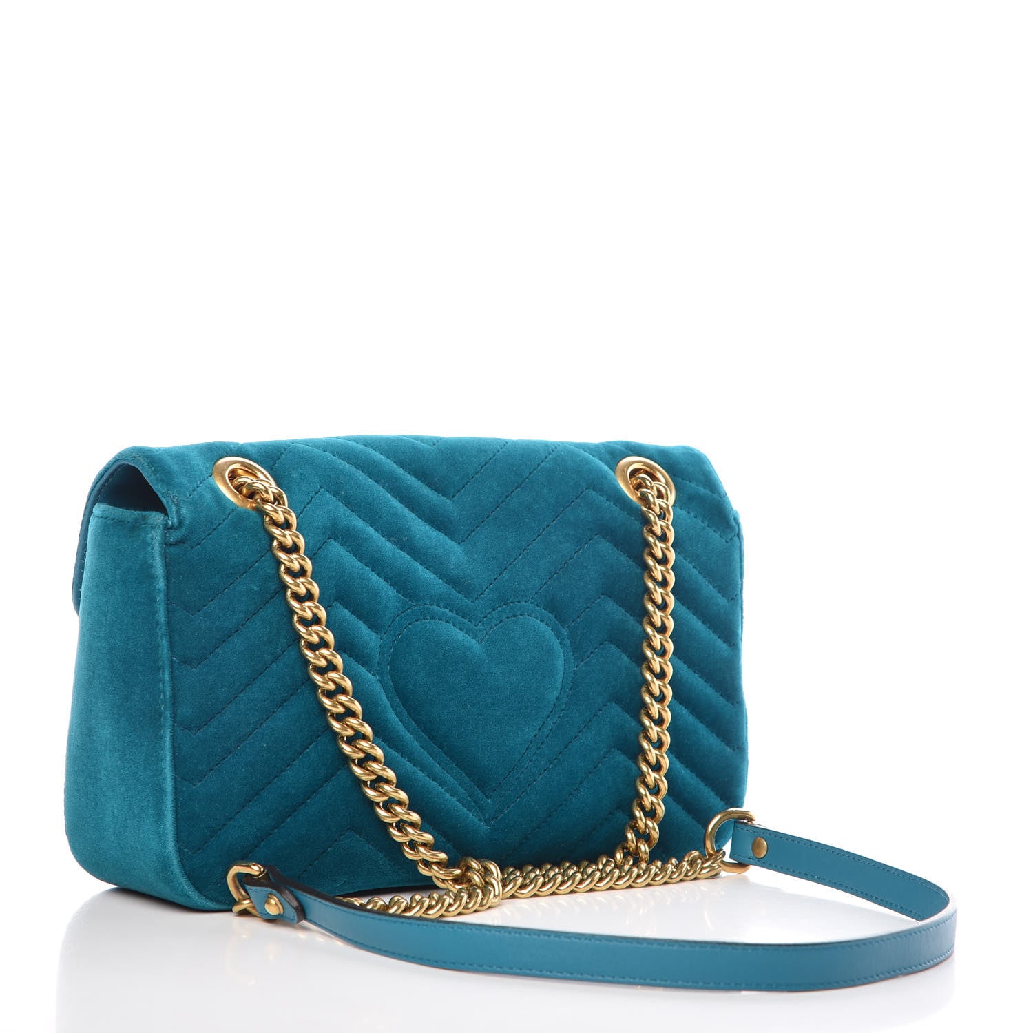 Gucci Velvet Matelasse Small GG Marmont Shoulder Bag Pavone Cyan 4 of 11