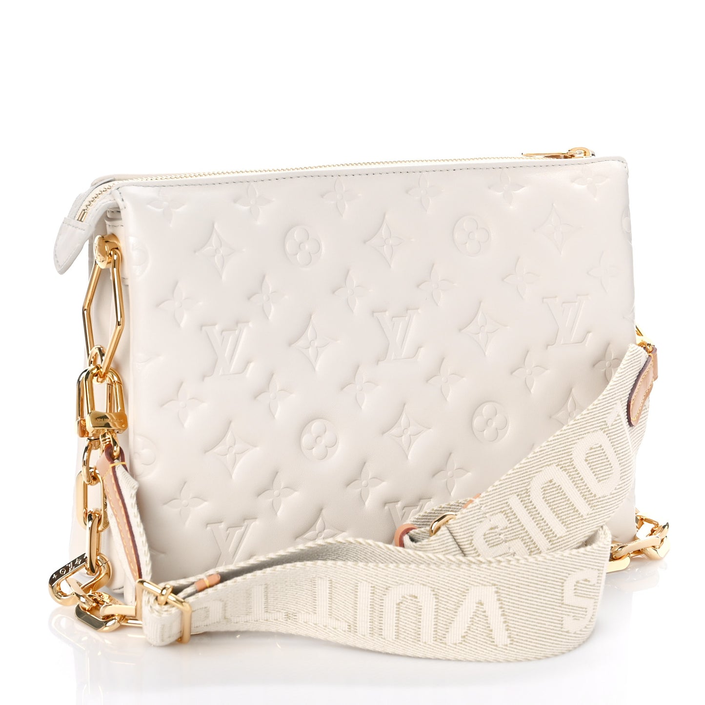 Lambskin Embossed Monogram Coussin PM Beige Cream