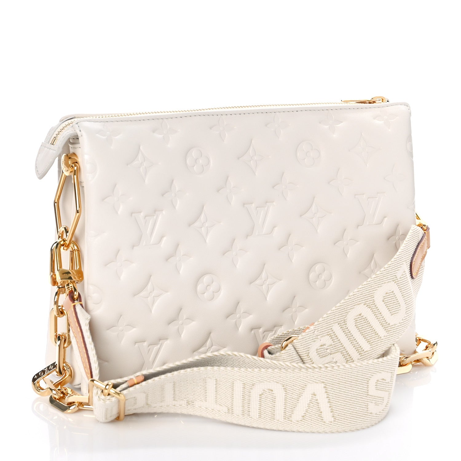 Louis Vuitton Lambskin Embossed Monogram Coussin PM Beige Cream 3 of 9