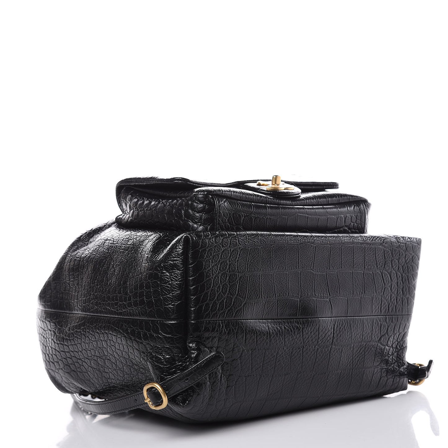 Calfskin Crocodile Embossed Large Backpack Black