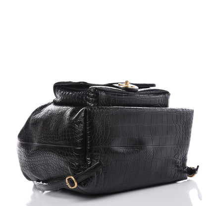 Chanel Calfskin Crocodile Embossed Large Backpack Black 5 of 10