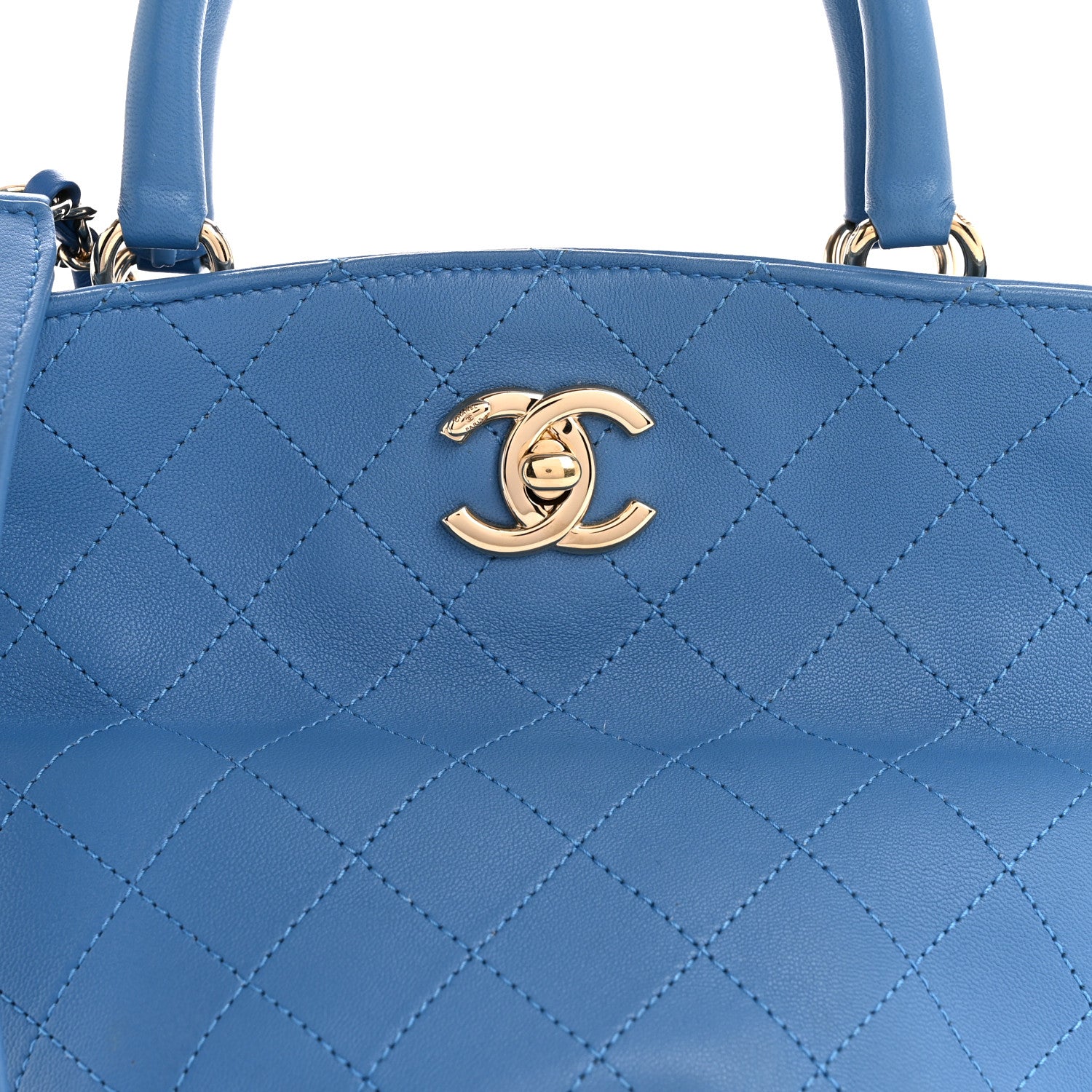 Chanel Calfskin Stitched Chain Top Handle Bucket Bag Blue 8 of 12