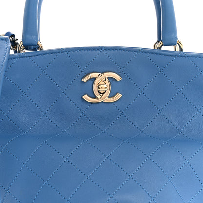 Chanel Calfskin Stitched Chain Top Handle Bucket Bag Blue 8 of 12