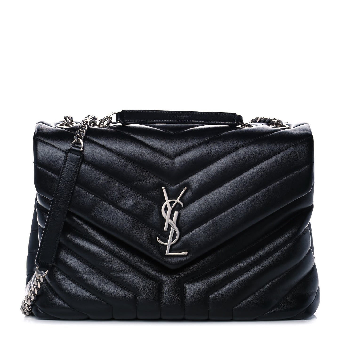 Calfskin Y Quilted Monogram Medium Loulou Chain Satchel Black