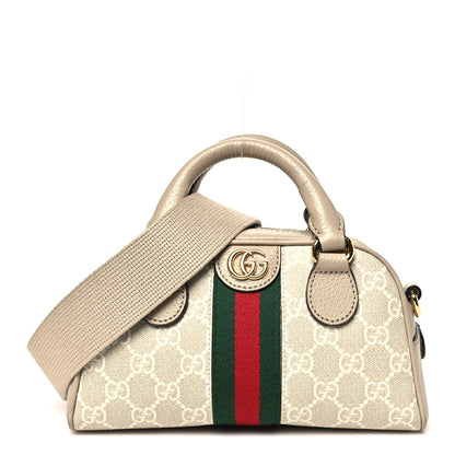 Gucci GG Supreme Monogram Textured Dollar Calfskin Web Mini Ophidia Top Handle Bowler Bag Beige Mystic White Oatmeal 1 of 10