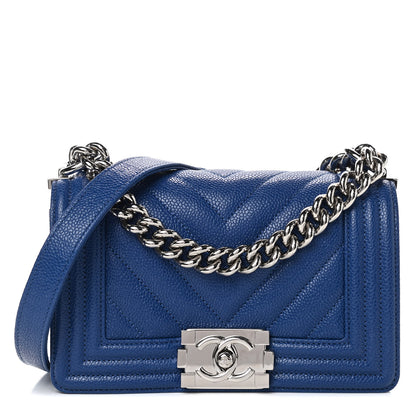 Chanel Caviar Chevron Quilted Small Boy Flap Dark Blue 1 of 11