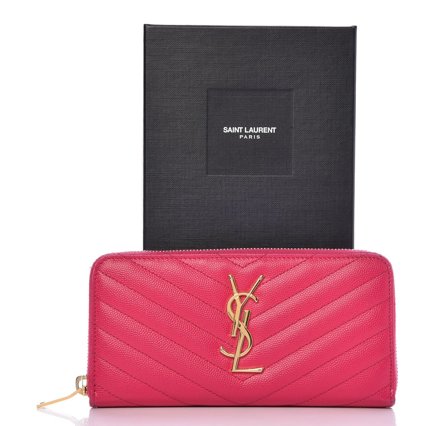 Grain De Poudre Matelasse Chevron Monogram Zip Around Wallet Fuchsia
