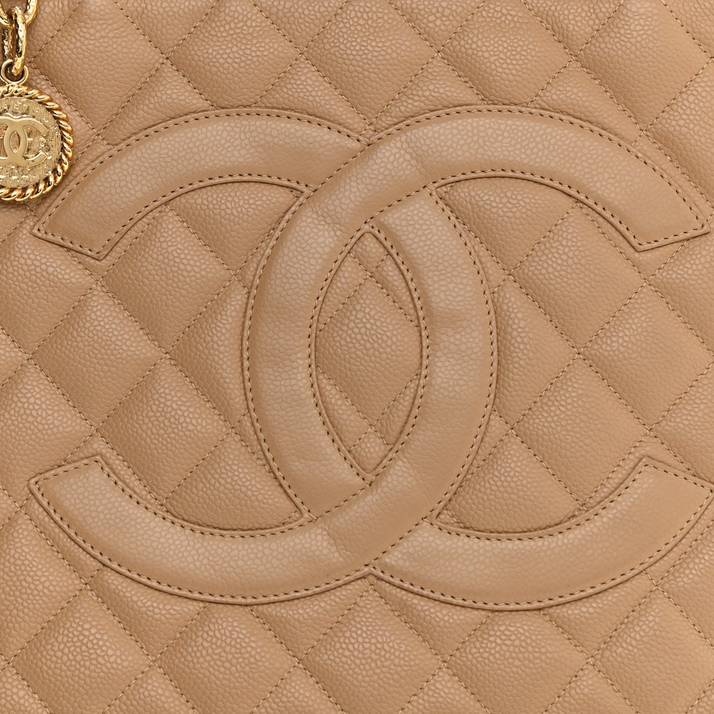 Caviar Quilted Medallion Tote Beige