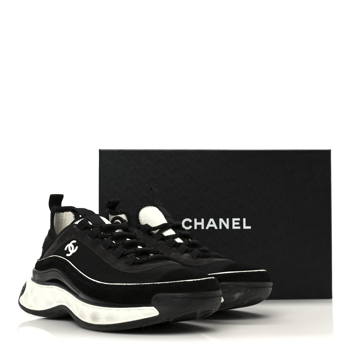 Chanel Velvet Calfskin Mixed Fibers CC Sneakers 38 Black Dark Grey 10 of 10