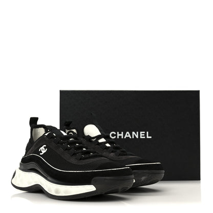 Chanel Velvet Calfskin Mixed Fibers CC Sneakers 38 Black Dark Grey 10 of 10