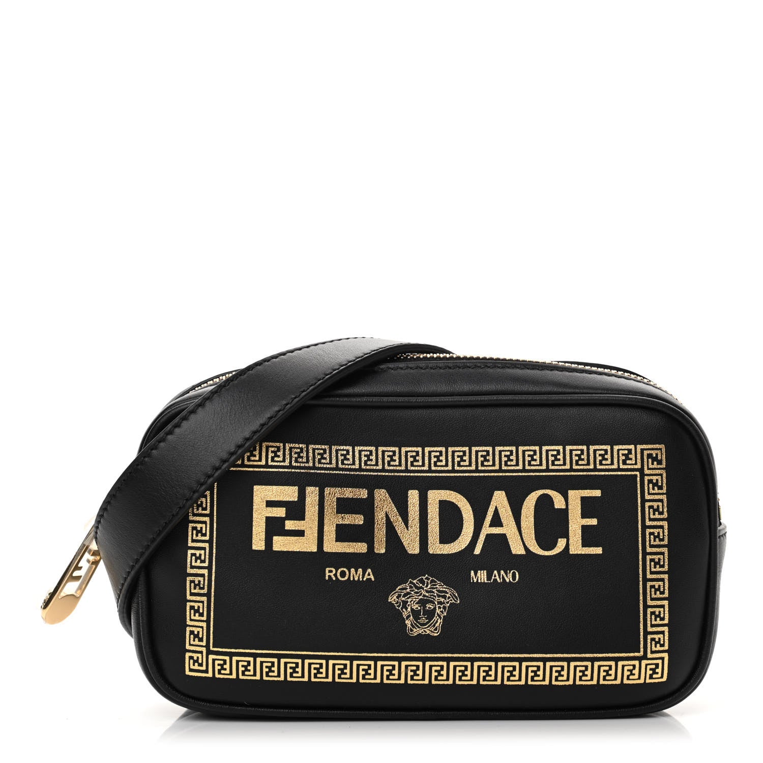 Fendi X VERSACE Vitello Cover Fendace Medusa Small Camera Case Black Gold 1 of 12