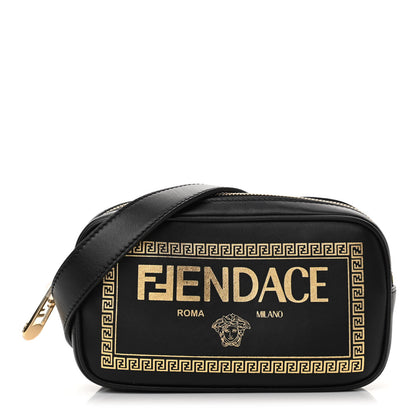 Fendi X VERSACE Vitello Cover Fendace Medusa Small Camera Case Black Gold 1 of 12