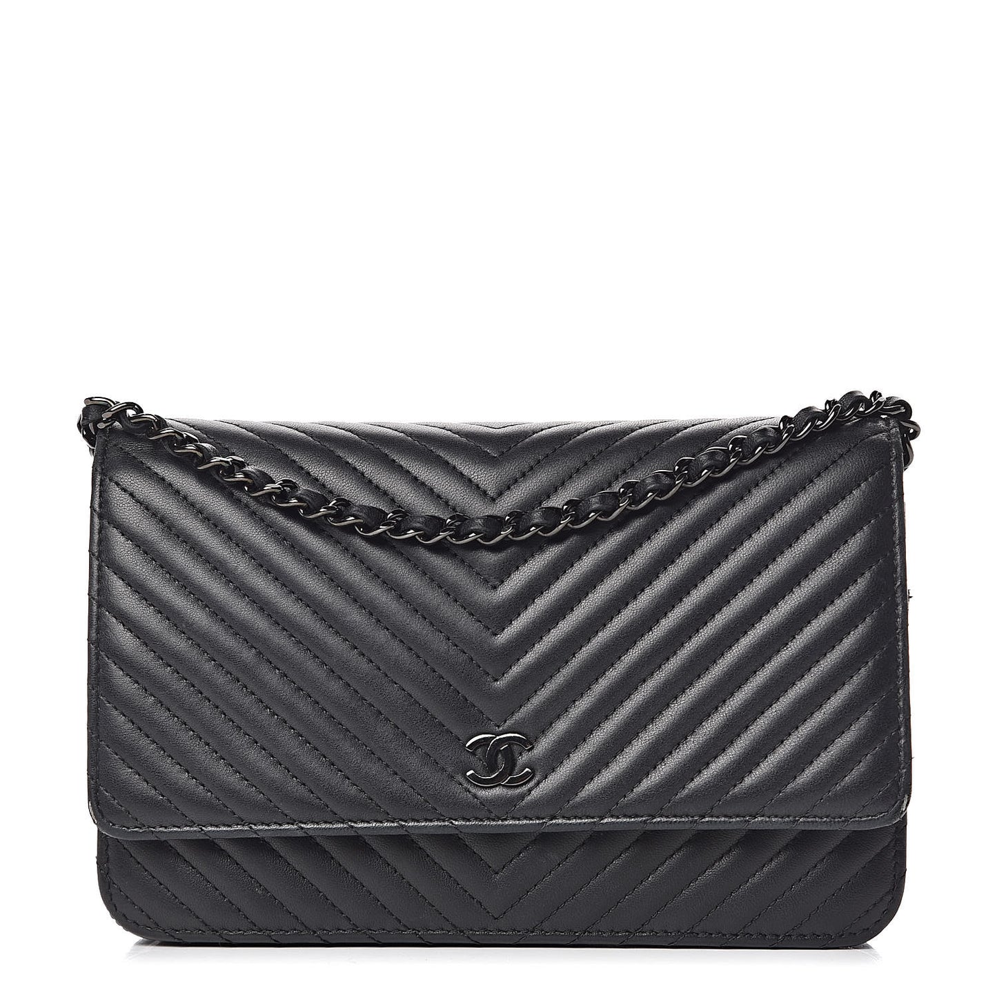 Lambskin Chevron Quilted Wallet On Chain WOC So Black