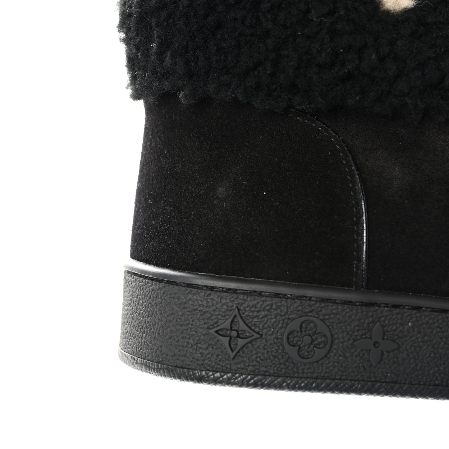 Suede Calfskin Shearling Snowdrop Flat Ankle Boot 37.5 Black