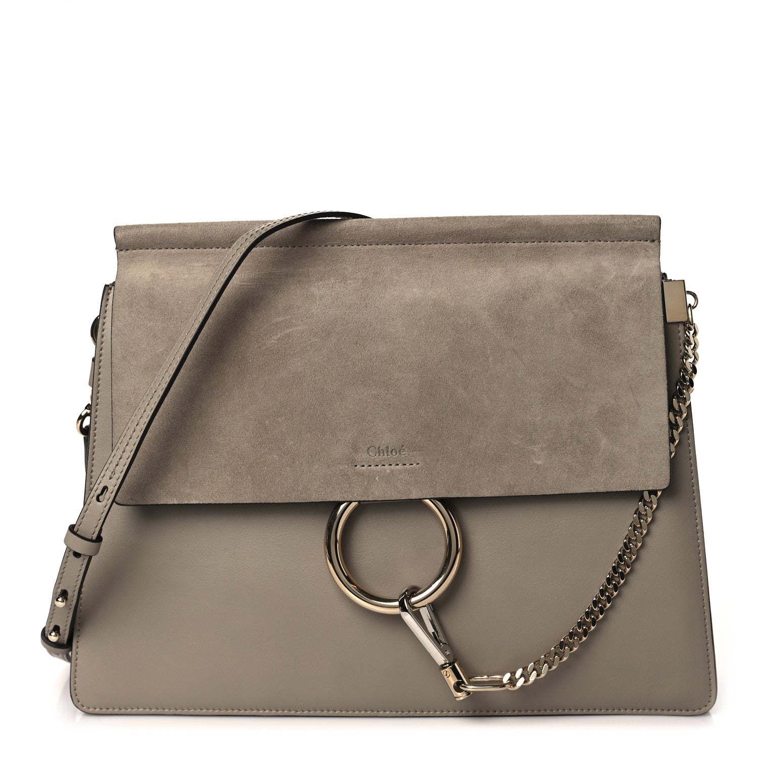 Chloe Calfskin Suede Medium Faye Shoulder Bag Motty Grey 1 of 9
