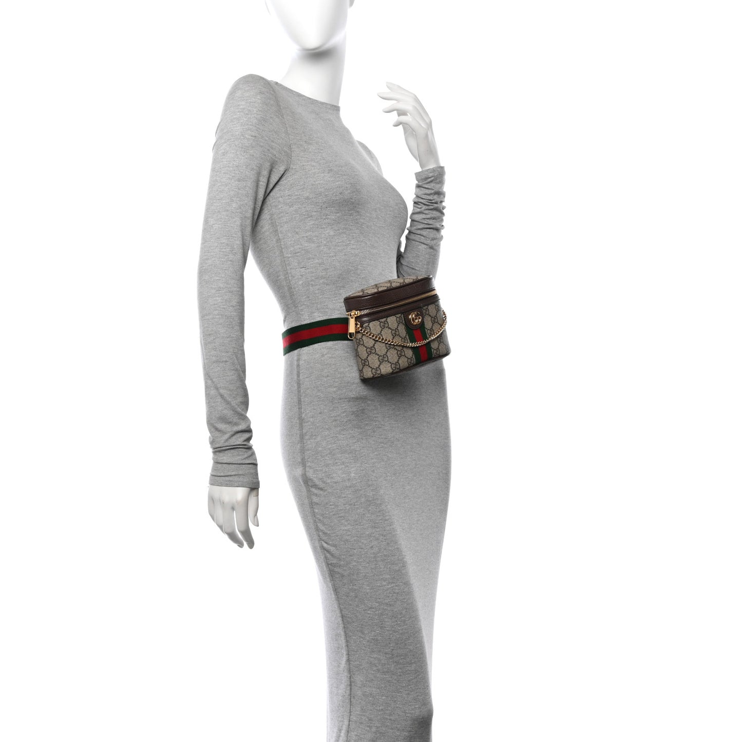 GG Supreme Monogram Textured Dollar Calfskin Web Ophidia Belt Bag 95 38 Beige Ebony New Acero