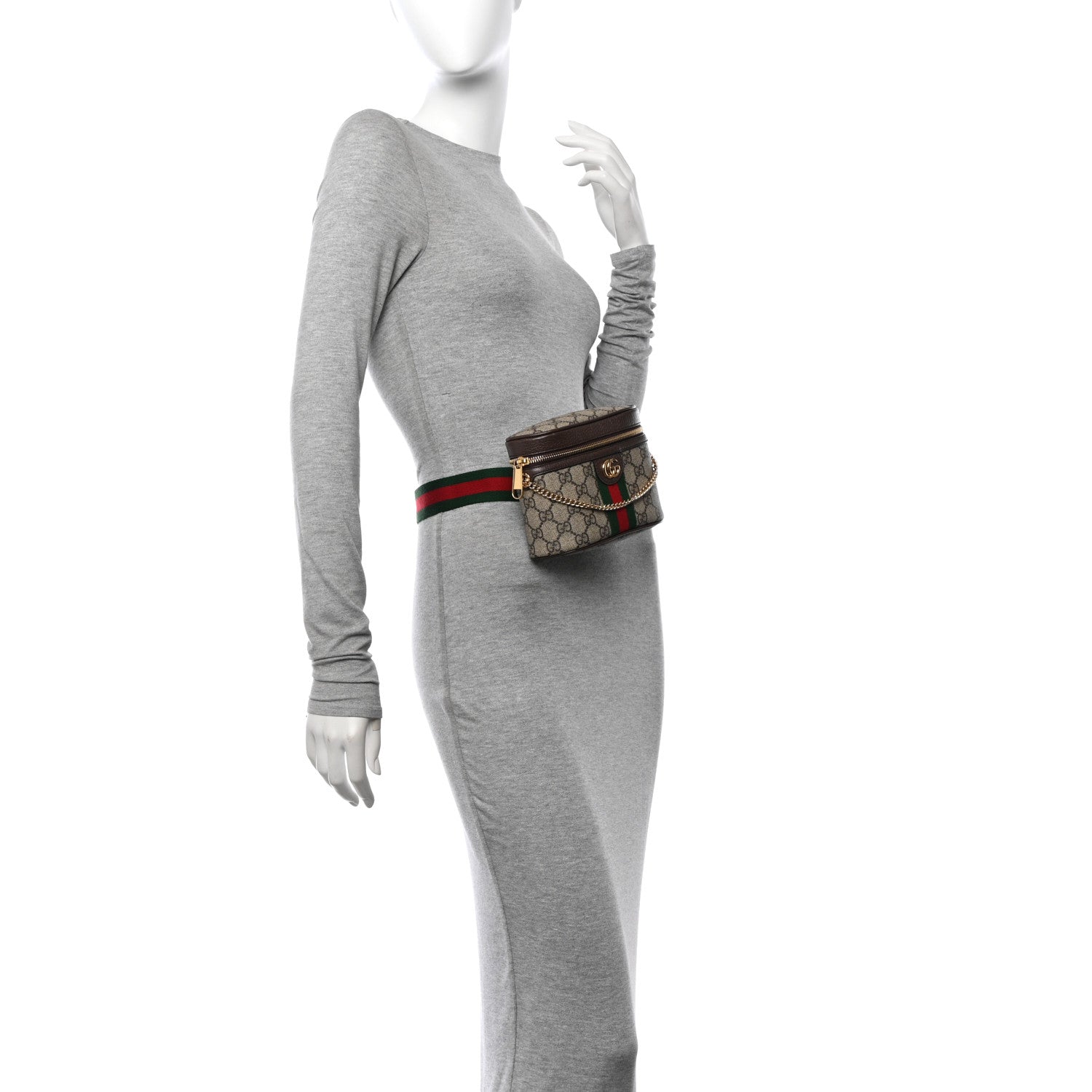 Gucci GG Supreme Monogram Textured Dollar Calfskin Web Ophidia Belt Bag 95 38 Beige Ebony New Acero 2 of 10