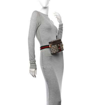 Gucci GG Supreme Monogram Textured Dollar Calfskin Web Ophidia Belt Bag 95 38 Beige Ebony New Acero 2 of 10