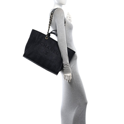 Chanel Mixed Fibers Calfskin Striped Medium Deauville Tote Black 2 of 11