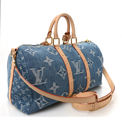 Louis Vuitton Denim Monogram New LV Remix Keepall Bandouliere 45 Blue 2 of 8